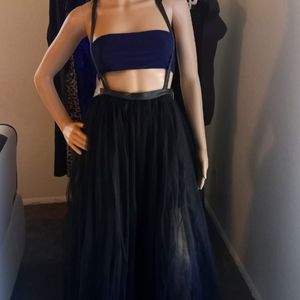 Long tulle skirt with suspenders